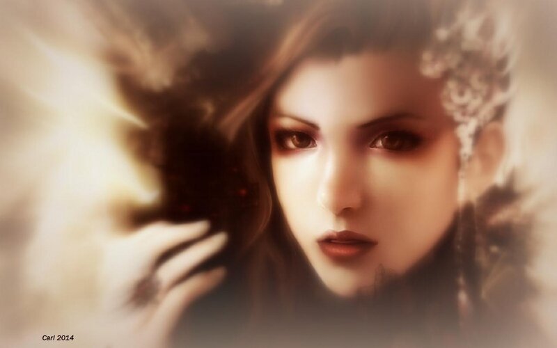 Woman with Dark Hair — Brown, Dramatic, Digital Art, Eyes, Hand