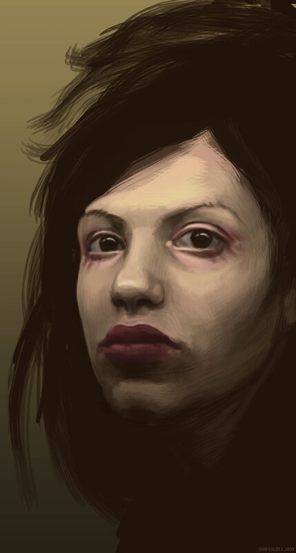 Woman with Dark Hair — Brown, Dramatic, Digital Art, Face, Eyes