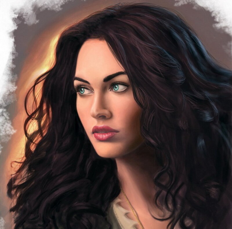Woman with Dark Hair — Brown, Dramatic, Digital Art, Necklace