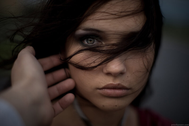 Woman with Dark Hair — Brown, Dramatic, Photograph, Hand, Eye