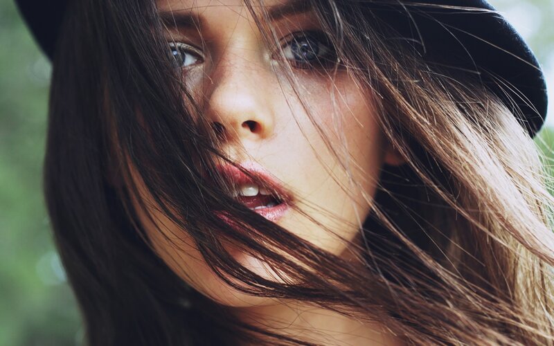 Woman with Dark Hair — Brown, Dramatic, Photograph, Hat, Eyes