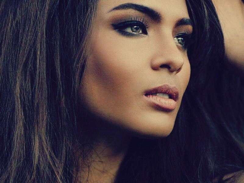 Woman with Dark Hair — Brown, Dramatic, Photograph, Makeup, Black
