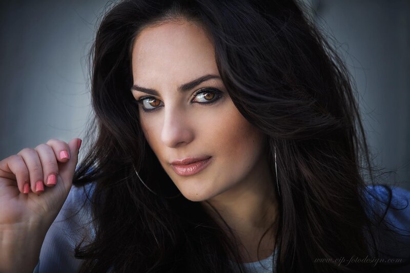Woman with Dark Hair — Brown, Dramatic, Photograph, Nails, Earring