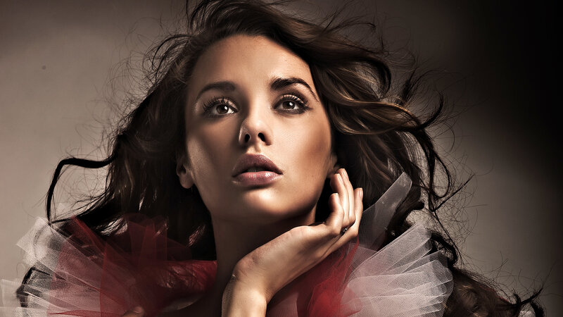 Woman with Dark Hair — Brown, Dramatic, Photograph, Tulle Dress
