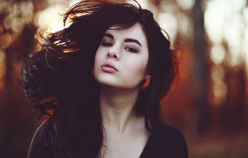 Woman with Dark Hair — Brown, Dramatic, Sunset, Photograph