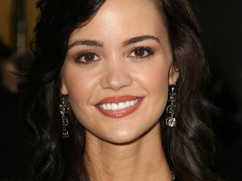 Woman with Dark Hair — Brown, Happy, Photograph, Earrings, Makeup, Smile, Black