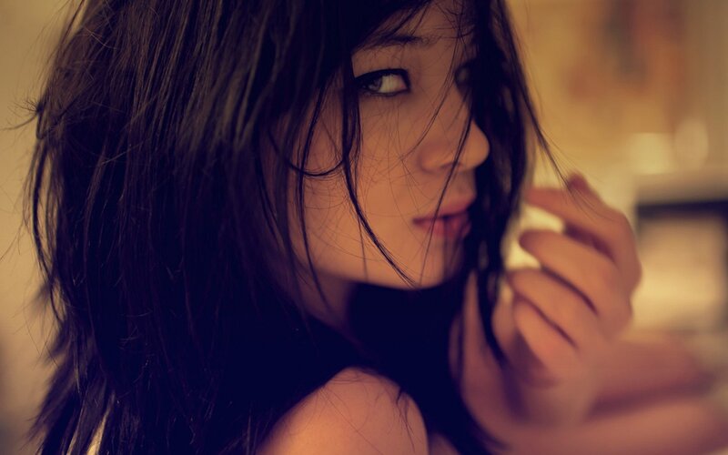 Woman with Dark Hair — Brown, Intimate, Photograph, Hand, Yellow, Black