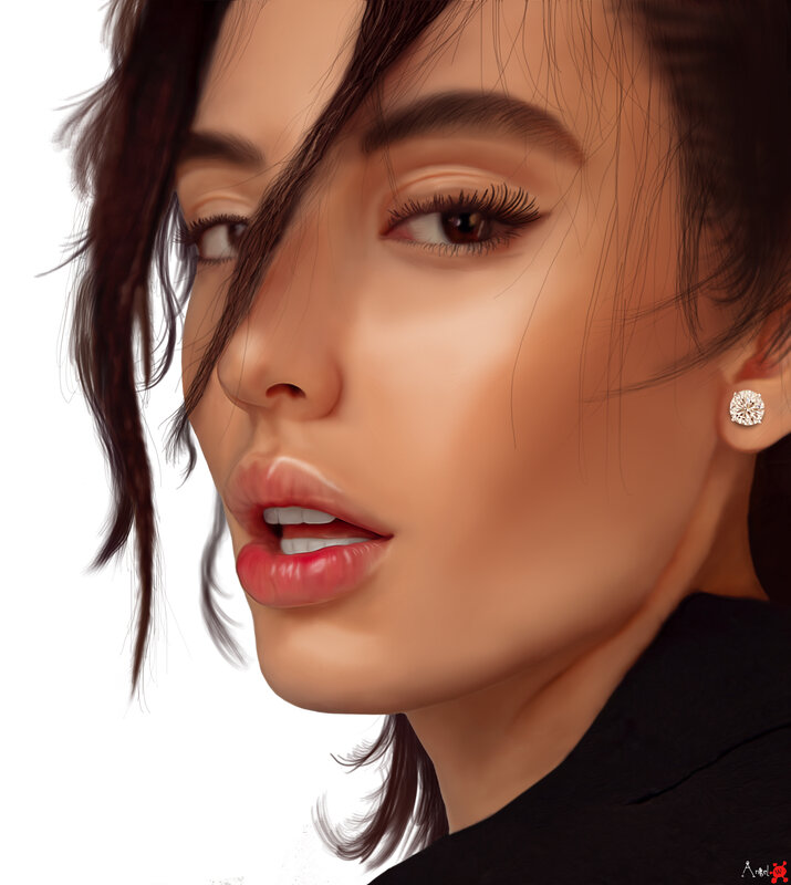 Woman with Dark Hair — Brown, Neutral, Digital Art, Earring