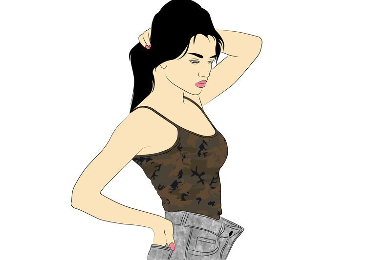 Woman with Dark Hair — Brown, Neutral, Illustration