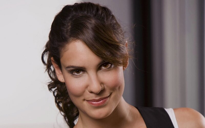 Woman with Dark Hair — Brown, Neutral, Photograph, Black Top, White Strap