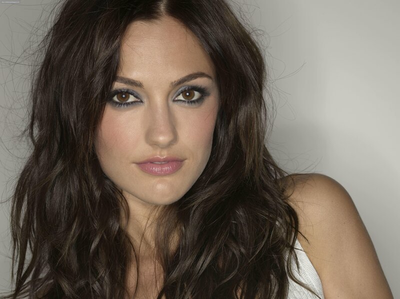 Woman with Dark Hair — Brown, Neutral, Photograph, Makeup, White Top, White