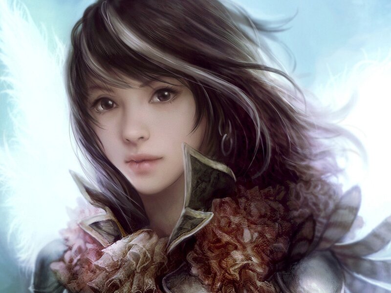 Woman with Dark Hair — Brown, Serene, Digital Art
