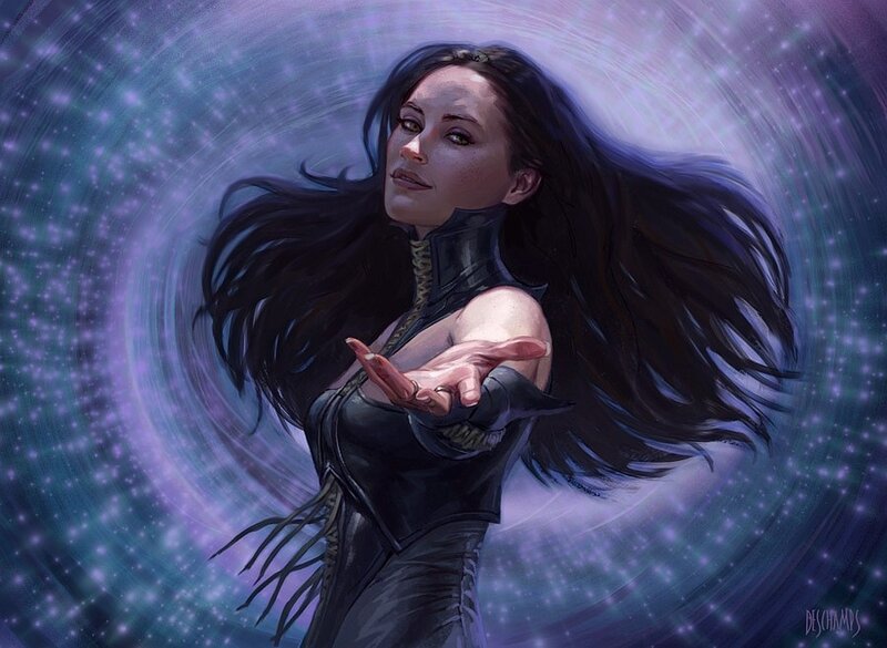 woman with dark hair casting spell