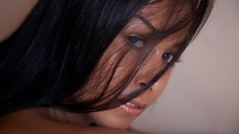 woman with dark hair close-up