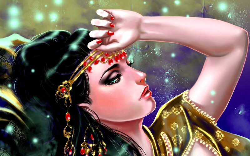 Woman with Dark Hair — Gold, Dramatic, Night