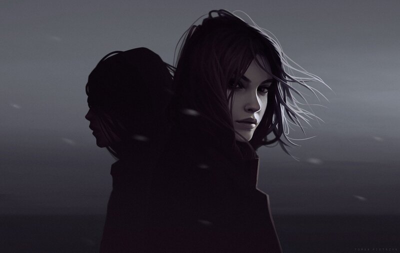 Woman with Dark Hair — Gray, Dramatic, Night