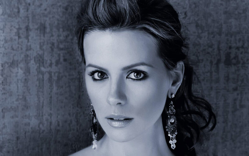 Woman with Dark Hair — Gray, Dramatic, Photograph, Earrings, Makeup