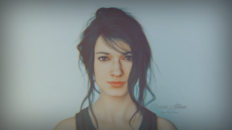 Woman with Dark Hair — Gray, Neutral, Digital Art