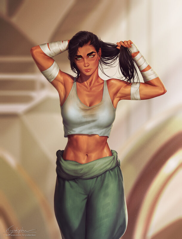 Woman with Dark Hair — Green, Confident, Digital Art