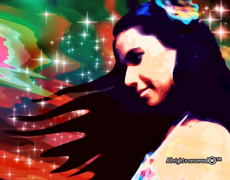 Woman with Dark Hair — Green, Dreamy, Digital Art