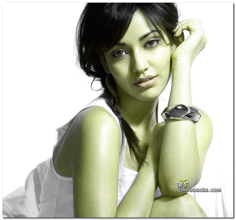 Woman with Dark Hair — Green, Neutral, Photograph, White Top