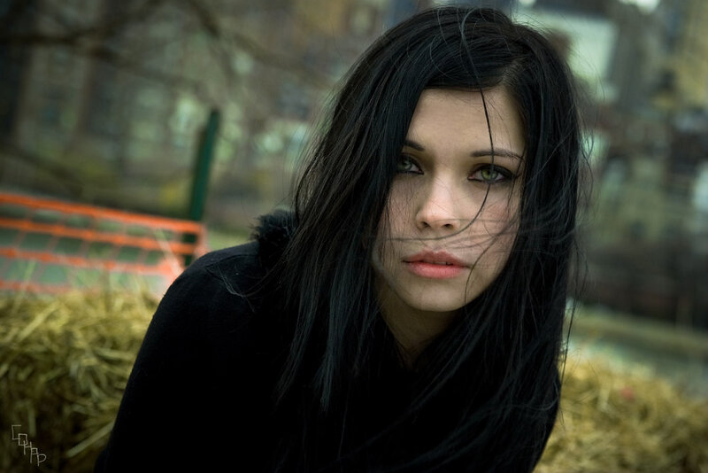 woman with dark hair in wind