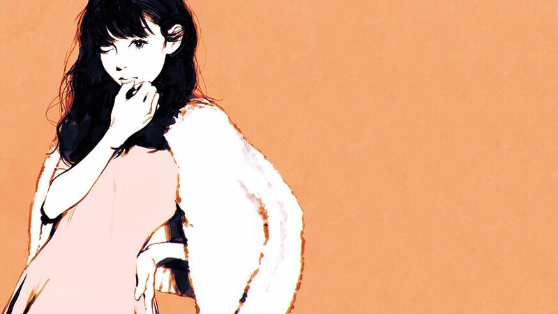Woman with Dark Hair — Orange, Contemplative