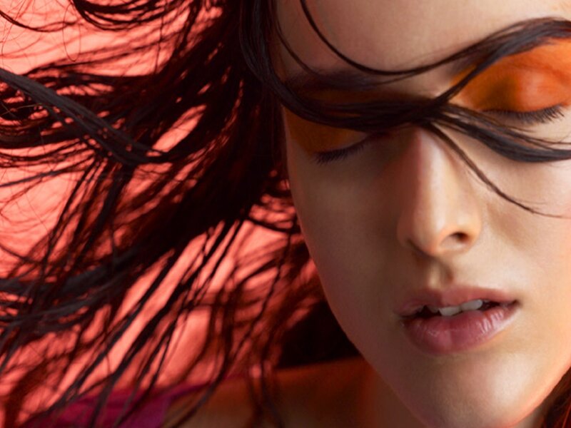 Woman with Dark Hair — Orange, Dramatic, Photograph, Eyes
