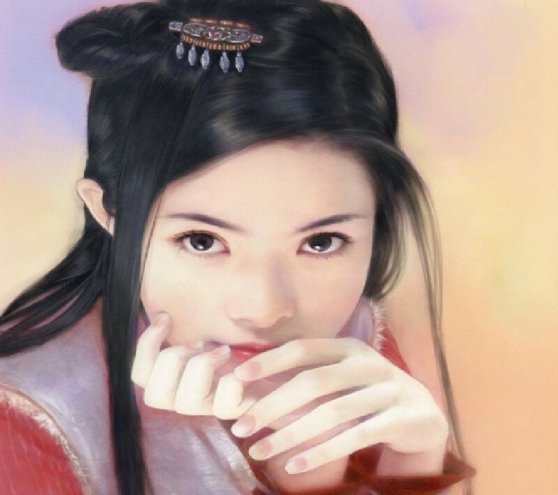 Woman with Dark Hair — Pink, Calm, Digital Art