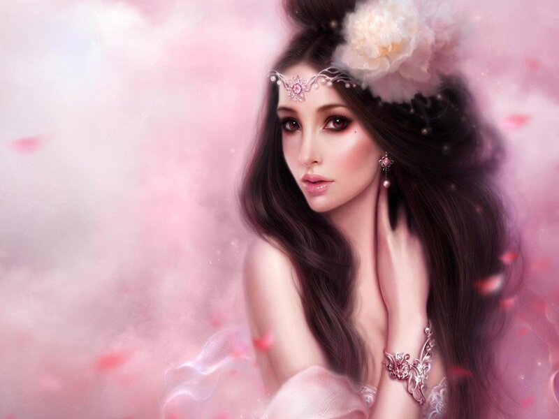Woman with Dark Hair — Pink, Dreamy, Digital Art