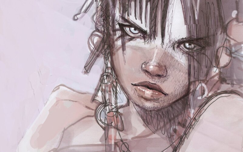 Woman with Dark Hair — Pink, Intense, Digital Art