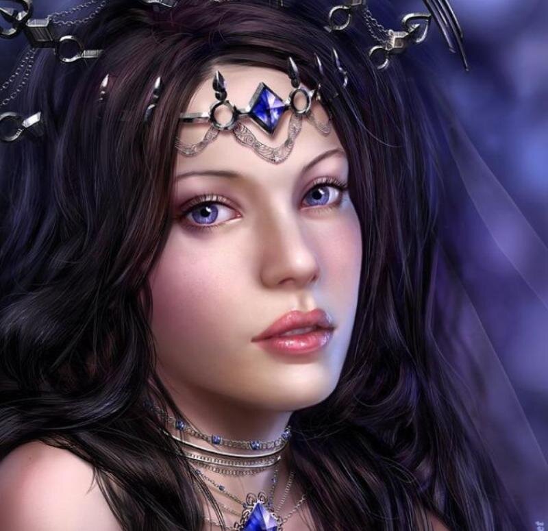 Woman with Dark Hair — Purple, Dramatic, Digital Art, Crown