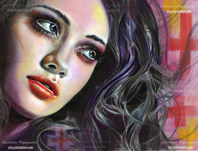 Woman with Dark Hair — Purple, Dramatic, Digital Art, Eyes