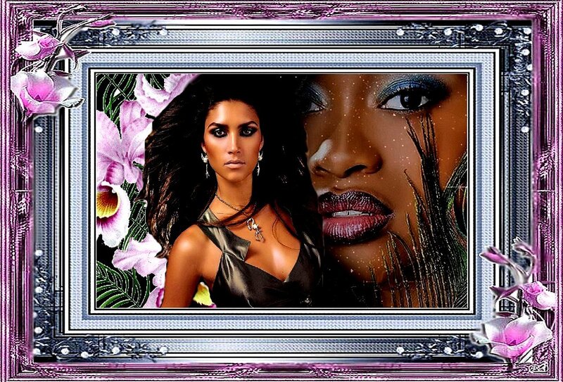 Woman with Dark Hair — Purple, Dramatic, Digital Art, Flowers, Makeup