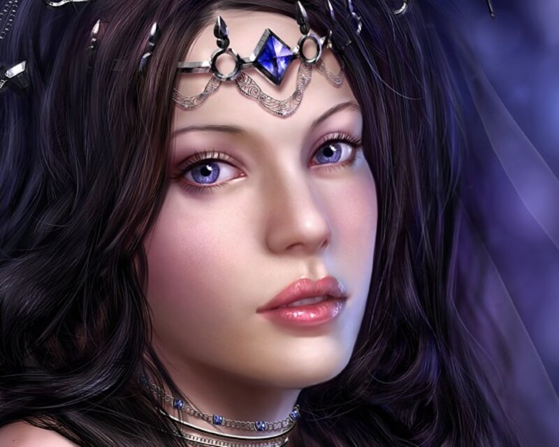 Woman with Dark Hair — Purple, Dramatic, Digital Art, Headband
