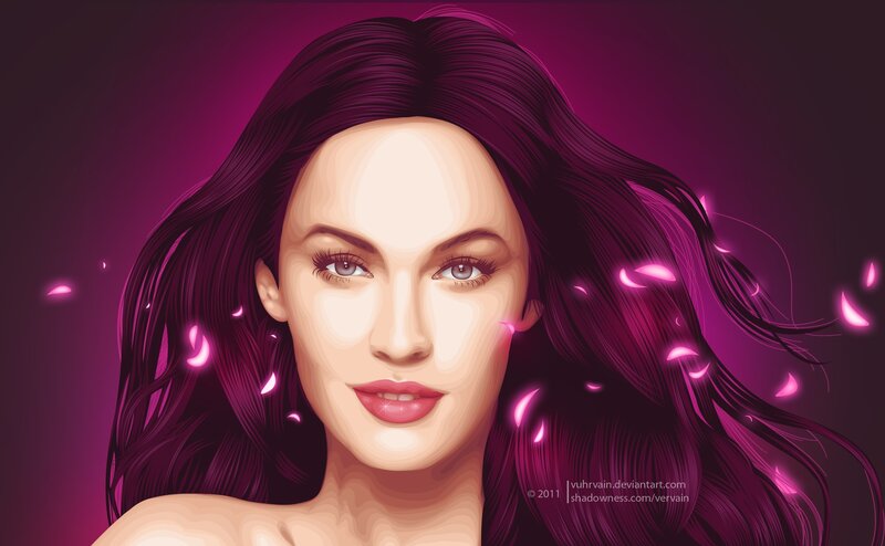 Woman with Dark Hair — Purple, Dramatic, Digital Art, Petals