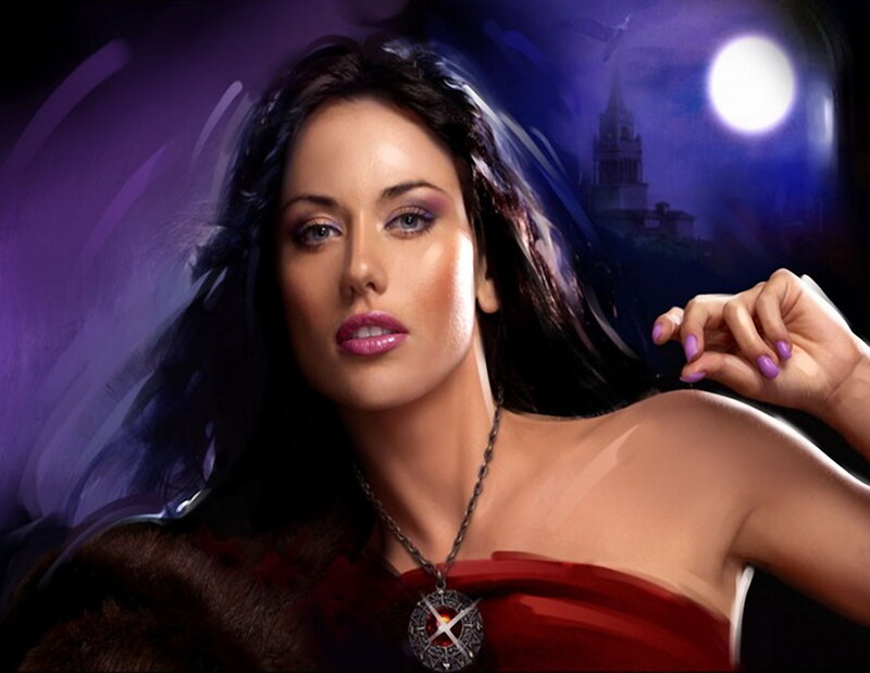 Woman with Dark Hair — Purple, Dramatic, Night, Digital Art, Moon
