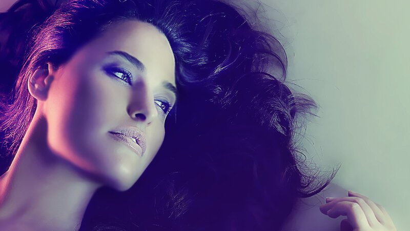 Woman with Dark Hair — Purple, Dramatic, Photograph, Hand