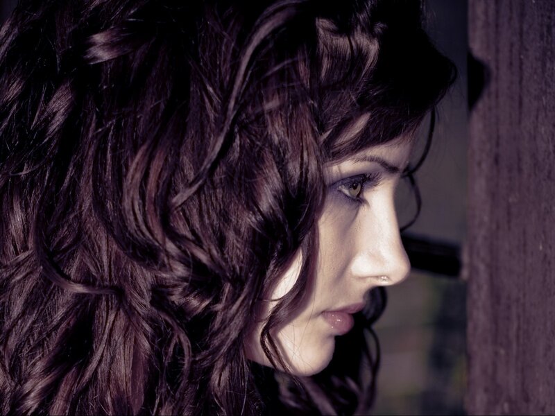 Woman with Dark Hair — Purple, Dramatic, Photograph, Profile