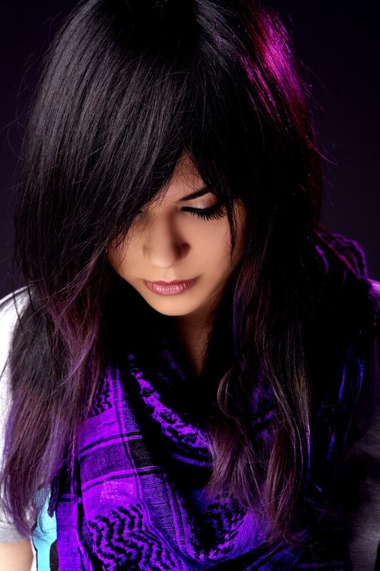 Woman with Dark Hair — Purple, Dramatic, Photograph, Scarf