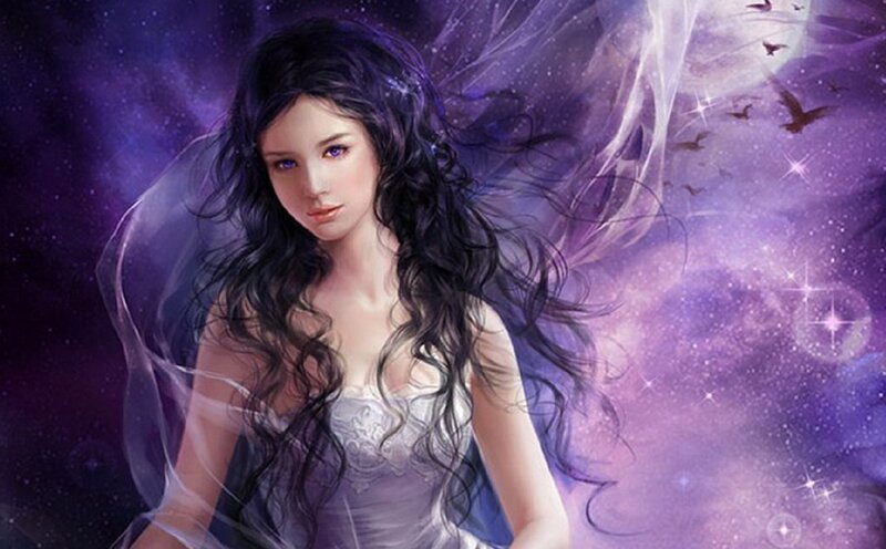 Woman with Dark Hair — Purple, Ethereal, Night