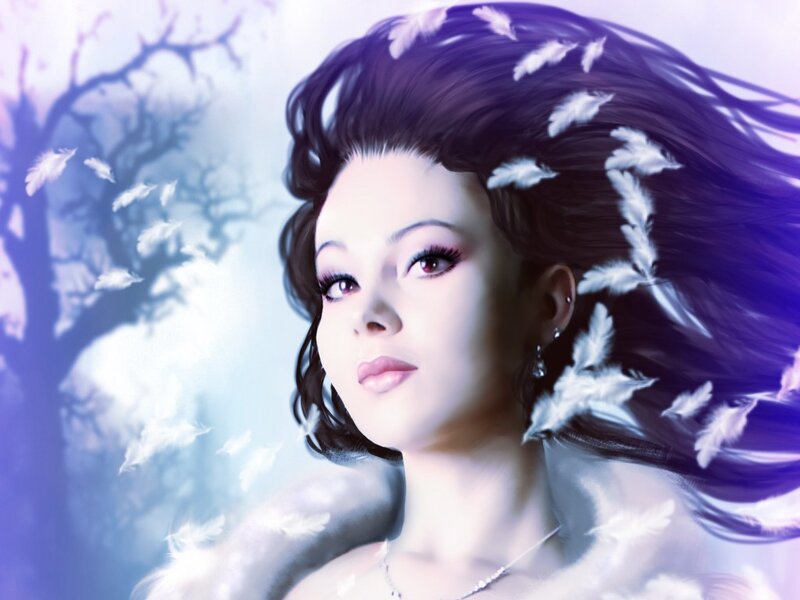 Woman with Dark Hair — Purple, Ethereal