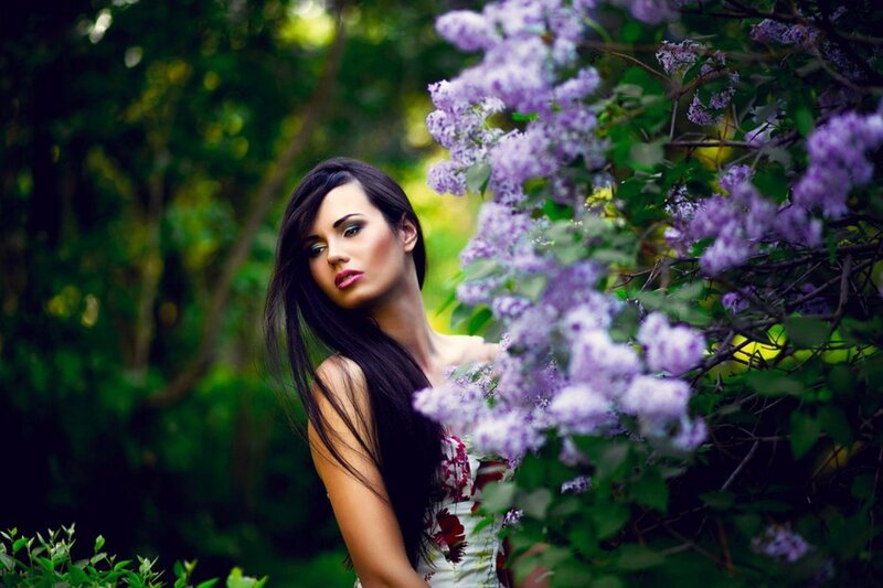 Woman with Dark Hair — Purple, Serene, Afternoon