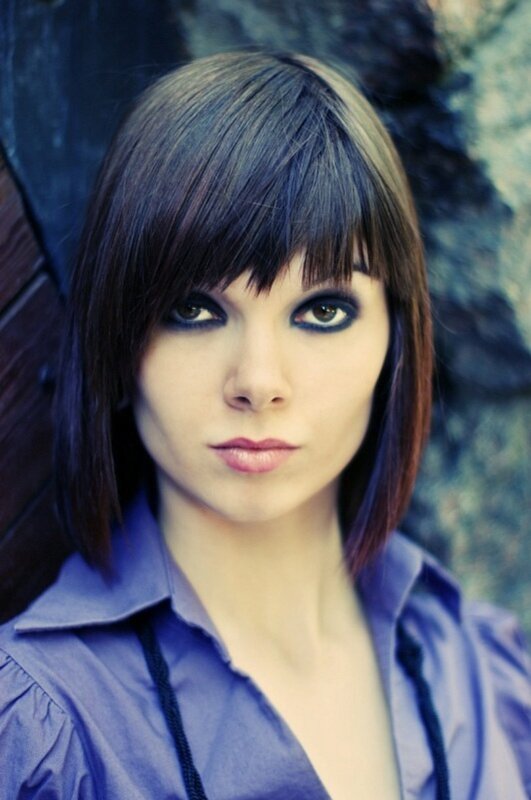 Woman with Dark Hair — Purple, Serious, Photograph, Makeup