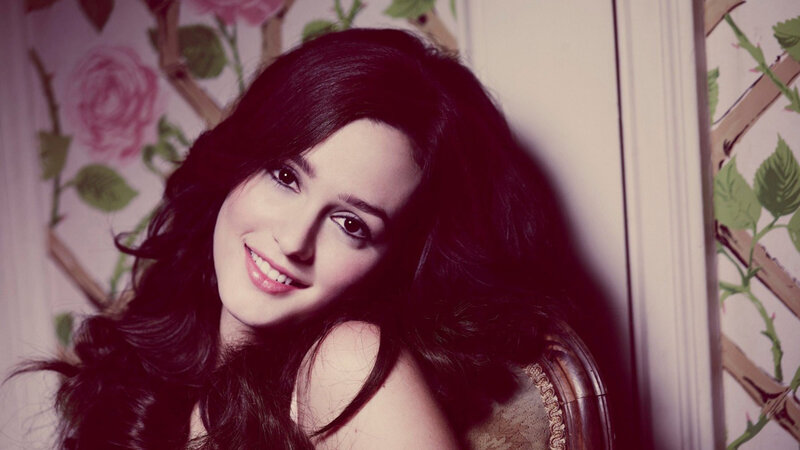Woman with Dark Hair — Purple, Smiling