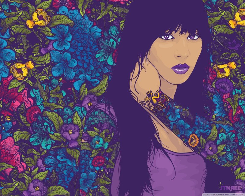 Woman with Dark Hair — Purple, Vibrant