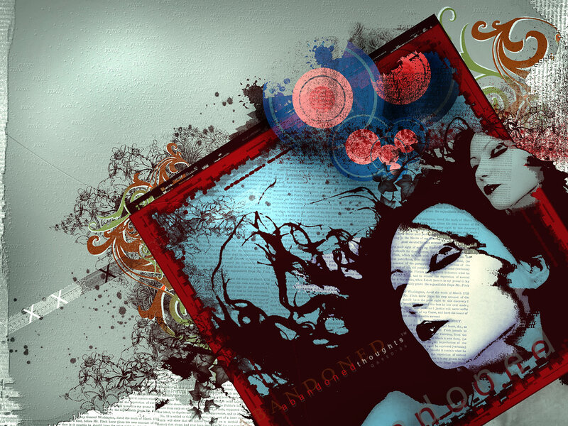 Woman with Dark Hair — Red, Dramatic, Digital Art, Text