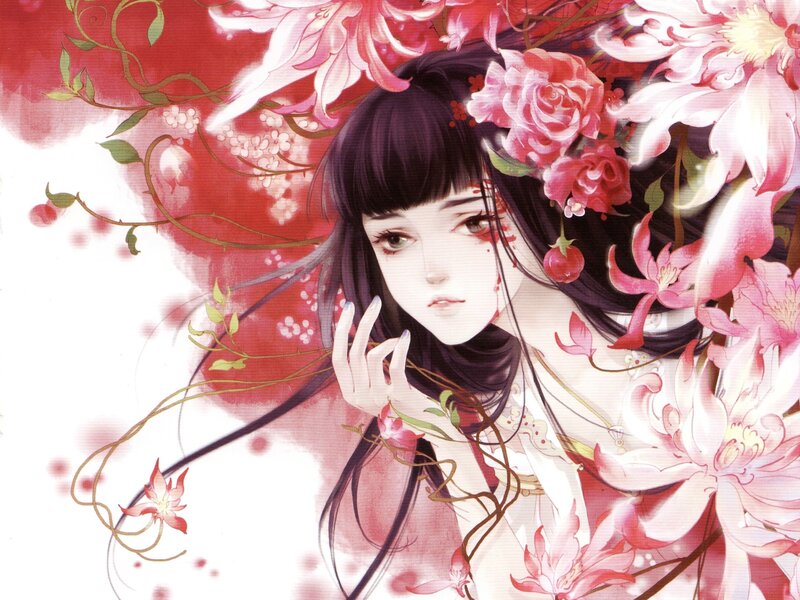 Woman with Dark Hair — Red, Dramatic, Manga