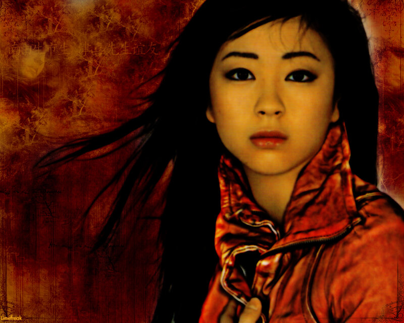 Woman with Dark Hair — Red, Dramatic, Photograph, Scarf, Jacket