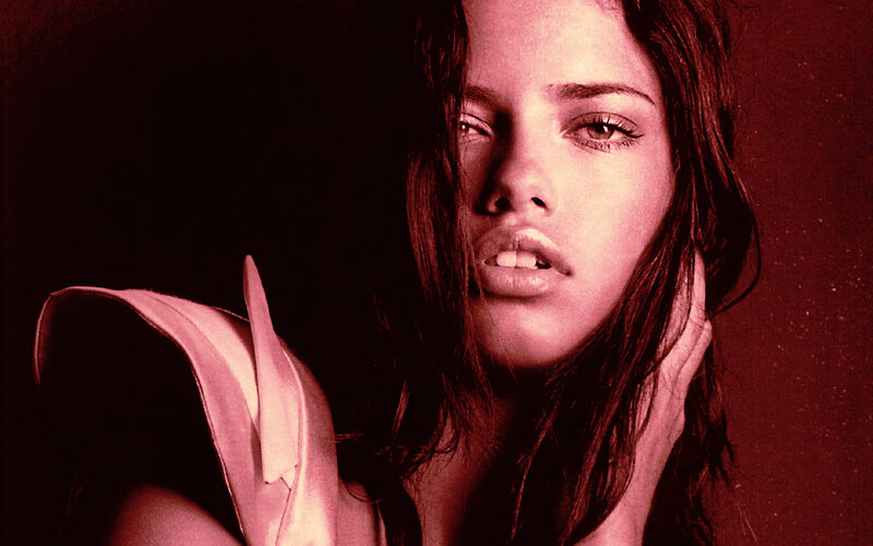 Woman with Dark Hair — Red, Dramatic, Photograph, Shoulder, Hand